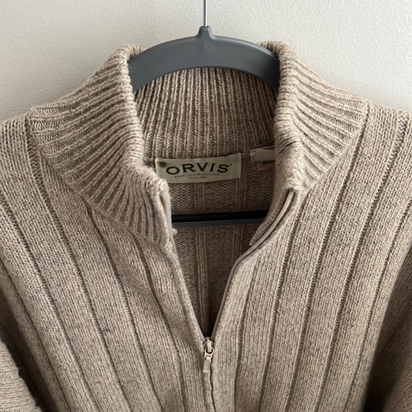 XL, Orvis Wool Blend, Knit, Zip, Elbow Pad Sweater - Picture 3 of 5